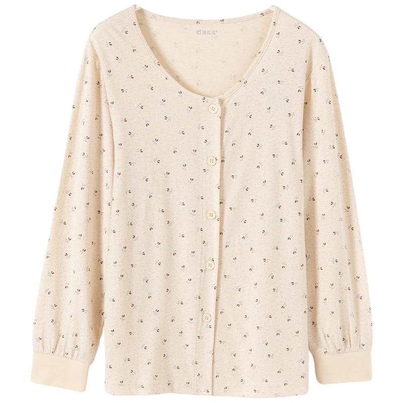 顶瓜瓜彩棉印花女士睡衣上装开襟圆领内穿打底衫长袖防寒单上衣女