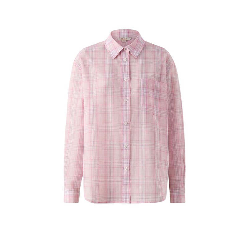 【莱赛尔】Eland衣恋衬衫女翻领后背抽碎褶长袖宽松格纹上衣夏季