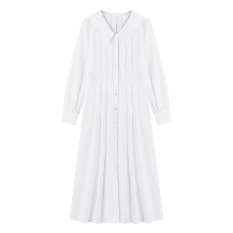 秋水伊人休闲简约A字裙棉