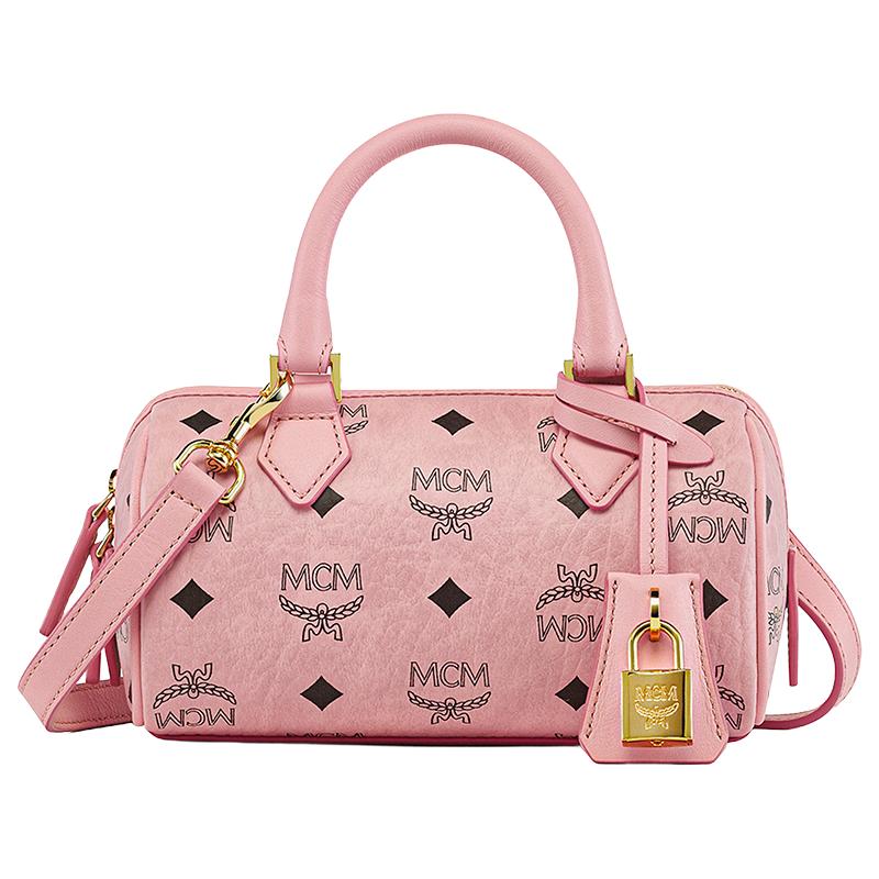 【12期免息】MCM ELLA 迷你桃花粉波士顿包女包