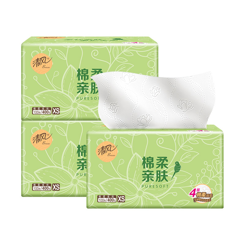 清风棉柔抽纸4层100抽3包餐巾纸面巾纸抽家用实惠装擦手卫生纸巾,洗护清洁剂/卫生巾/纸/香薰,抽纸,淘宝优惠券,粉丝福利购,淘宝优惠卷