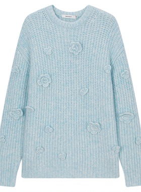 MOUSSY 春季新品复古优雅立体花卉软糯圆领针织衫女010HA770-5661