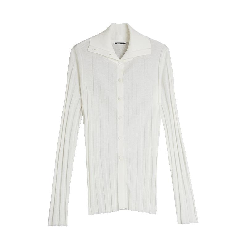 ELLE白色莱赛尔天丝针织开衫