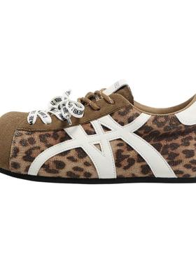 F21豹纹加绒大头德训鞋女2025新款秋季爆款内增高百搭休闲泡芙鞋