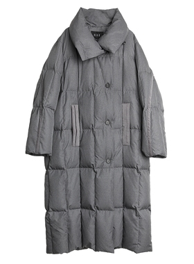 【暖绒絮语】ELLE90白鸭绒立领灰色长款羽绒服女2025冬保暖外套