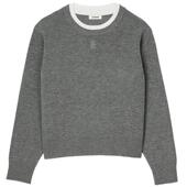 季 上衣内搭 针织衫 末7折SANDRO秋冬女装 灰色假两件拼接圆领长袖