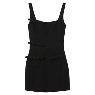 时尚 法式 黑色方领蝴蝶结吊带连衣裙 末7折SANDRO2025秋冬女装 季