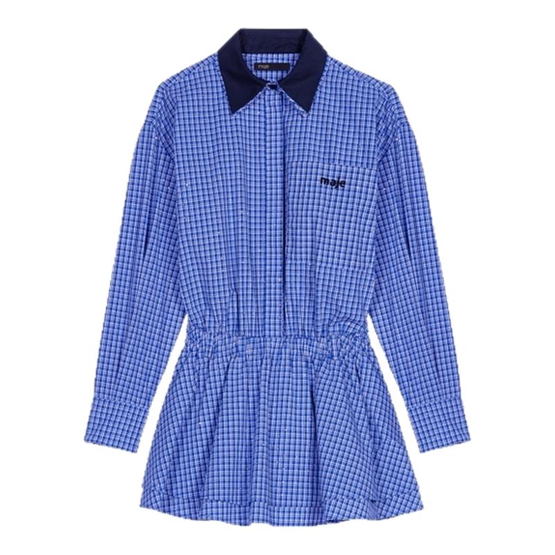 Maje时尚格子衬衫短款收腰连体裤