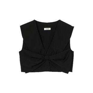 无袖 气质甜酷黑色蝴蝶结V领设计短款 背心上衣 法式 SANDRO春夏女装