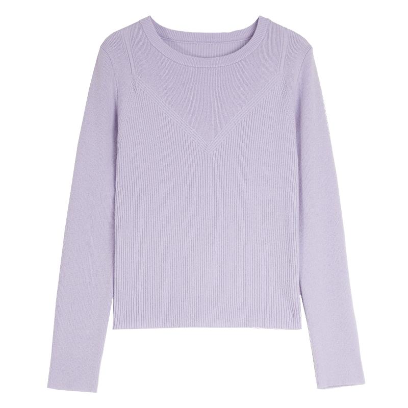 ELLE法式绵羊毛纯色圆领毛衣