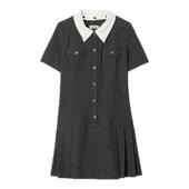 季 可拆卸领仿钻格纹百褶连衣裙 法式 末7折SANDRO2025秋冬新款 女装