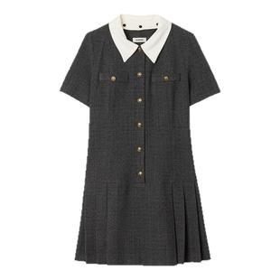 简约可拆卸领仿钻格纹百褶连衣裙 法式 季 末7折SANDRO2025秋冬女装