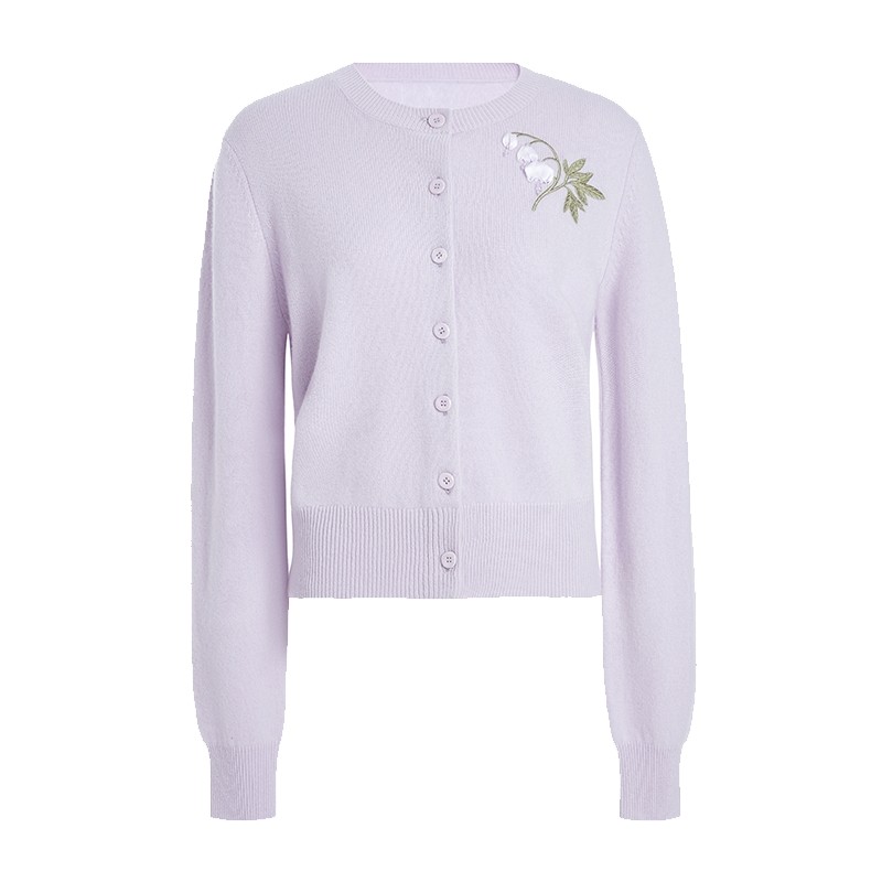 FIVE PLUS毛织温柔紫铃兰刺绣绵羊毛排扣针织开衫2026新款女春装,女装/女士精品,毛针织衫,淘宝优惠券,粉丝福利购,淘宝优惠卷