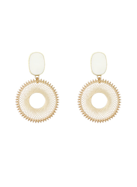 白色编织圈圈螺旋耳夹无耳洞女度假风独特漂亮耳环新款高级感耳饰