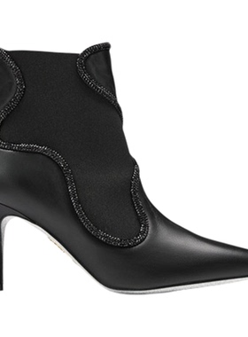 【折扣倒计时】RENE CAOVILLA ONDA系列黑色水钻女士短靴