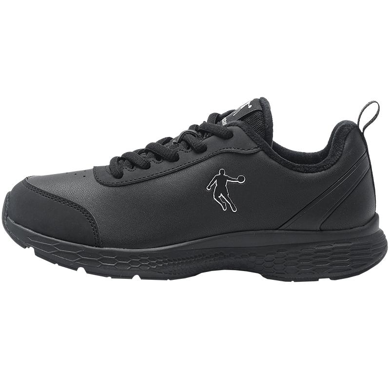 乔丹运动鞋女鞋冬季加绒保暖二棉鞋官方正品皮面防水黑色跑步鞋子