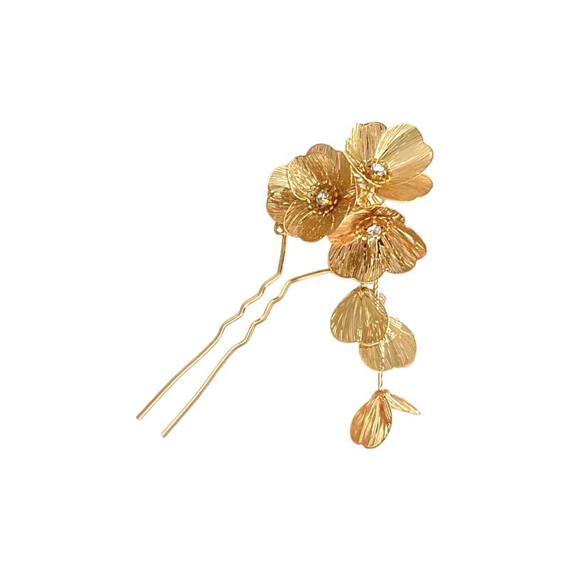 金色新中式花朵U型发簪