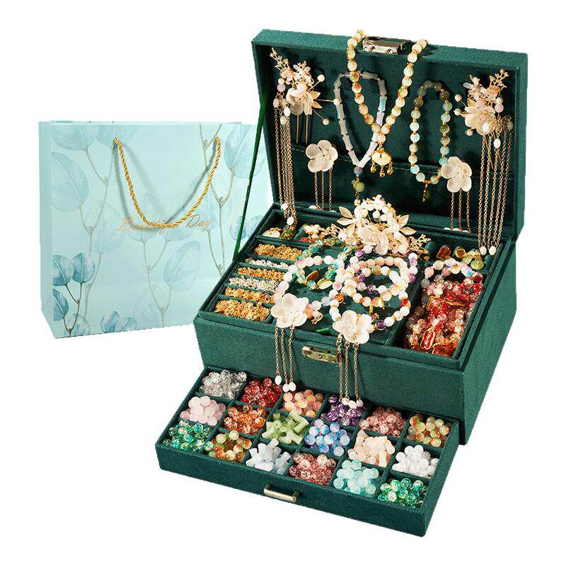 儿童手链串珠手工diy首饰盒套装女孩发夹头饰古风中秋节礼盒礼物