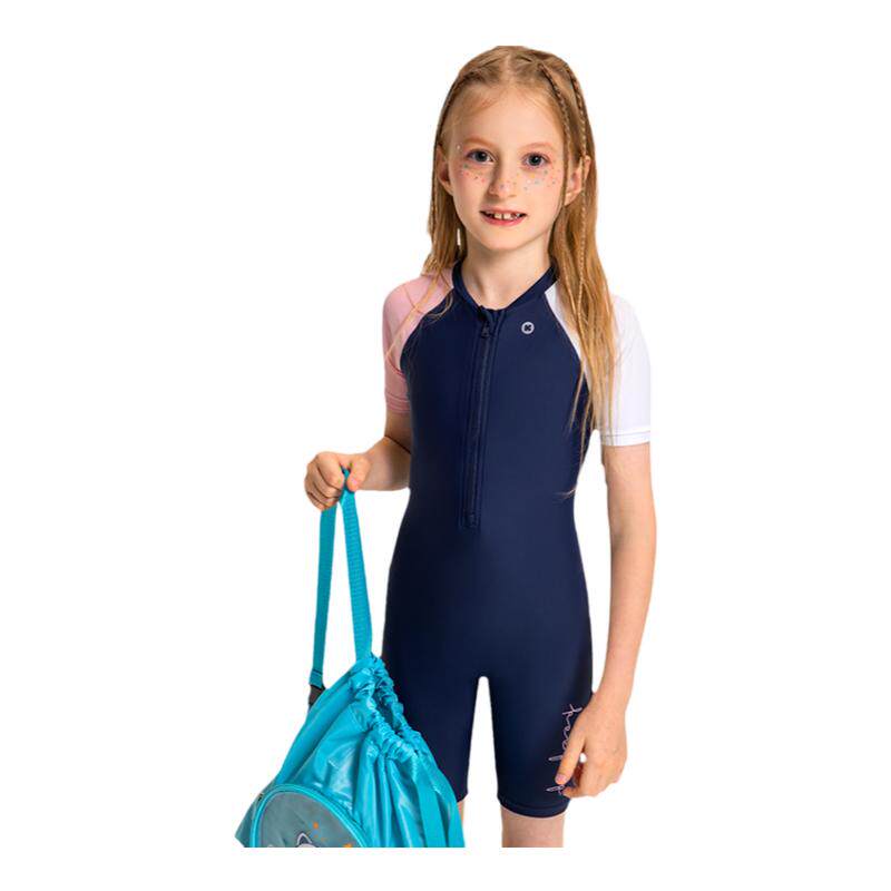 keep儿童游泳衣女孩连体中大童初中生带胸垫防晒专业训练女童装备