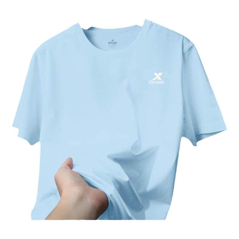 特步T恤男2025夏季新款青少年宽松圆领透气短袖冰丝速干休闲上衣