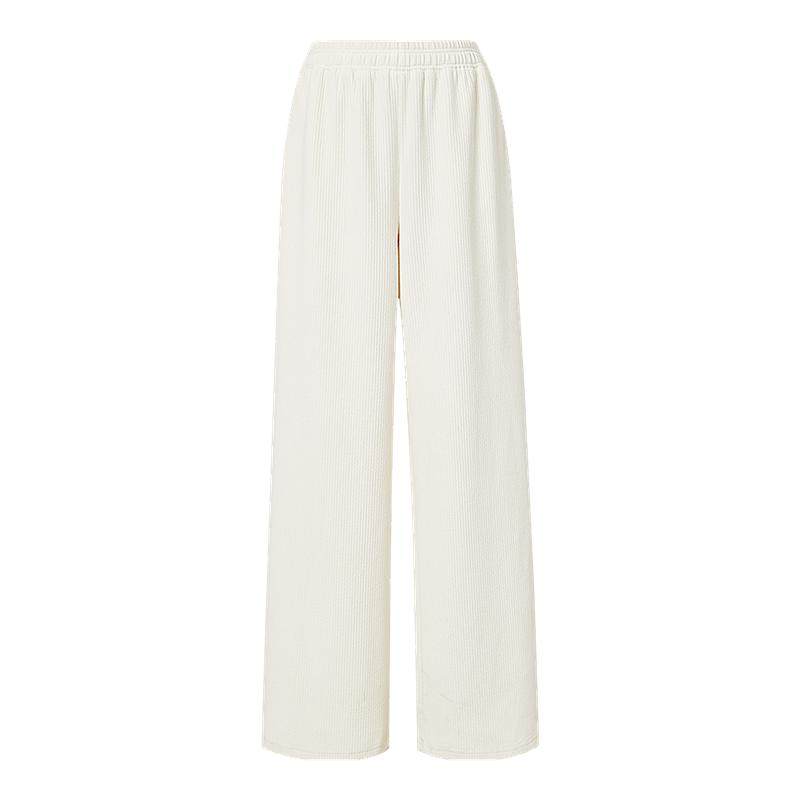 红袖冬季新款女装肌理感松紧中腰加厚长裤