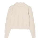 SANDRO秋冬女装 绵羊毛淡褐色仿珠饰领口半高领针织衫 法式 气质时尚