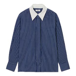 棉混纺格纹可拆卸领带翻领衬衫 法式 末6折SANDRO2025秋冬女装 季