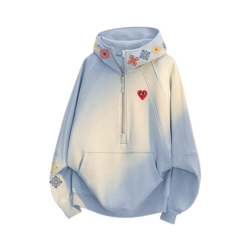 查尔斯桃心半拉链加绒连帽卫衣男