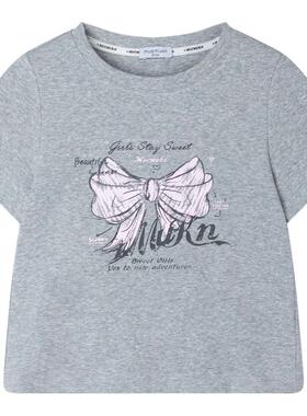 MUCMUKN【霓虹甜心】5A抗菌透气手绘蝴蝶结印花短袖T恤百搭女童夏