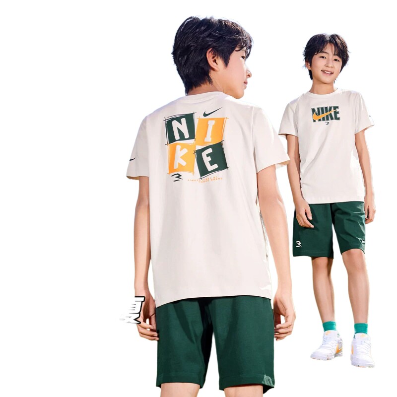 Nike 3brand儿童套装男女童短袖短裤2026夏季童装运动上衣T恤裤子