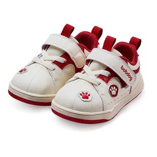 巴布豆童鞋春季新年款轻便防滑红色软底宝宝周岁鞋子机能鞋学步鞋