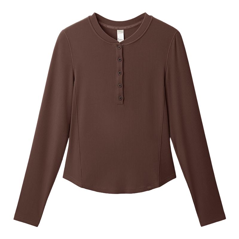 蕉下打底衫女长袖T恤v领秋冬修身显瘦低领半开领亨利衫白色上衣