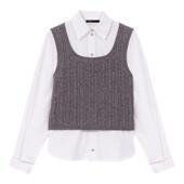 末7折Maje2025秋冬新款 女装 法式 季 休闲棉质灰色撞色翻领衬衫 上衣