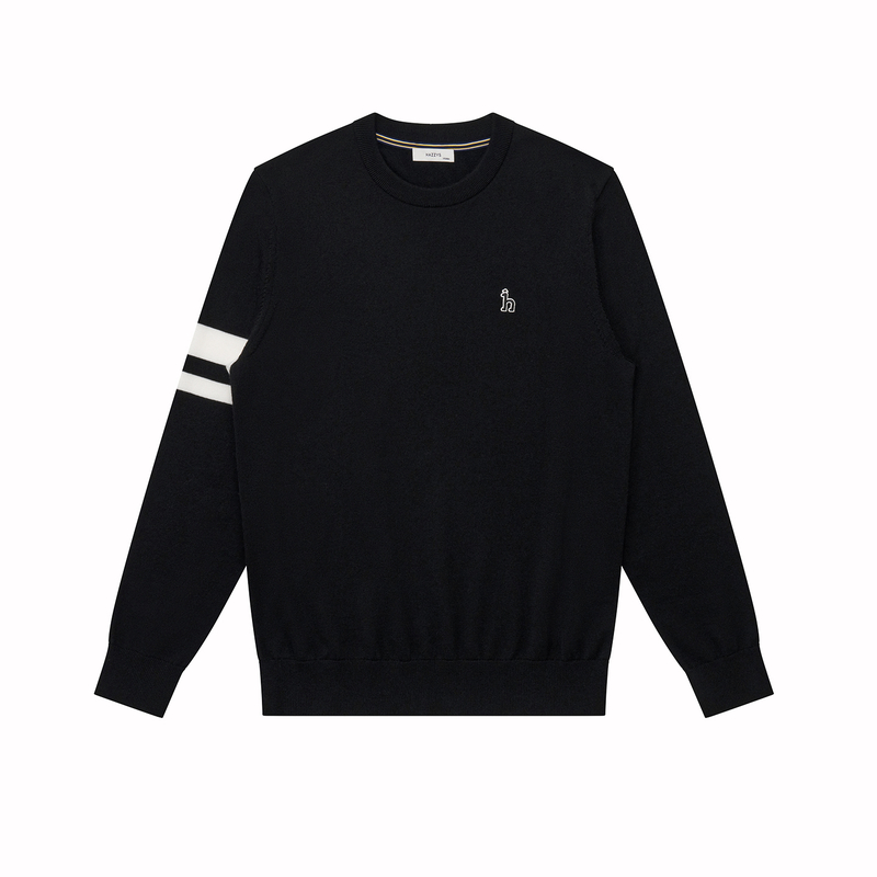 Hazzys哈吉斯男装秋季圆领羊毛衫男士撞色条纹长袖通勤针织衫上衣