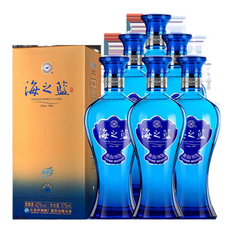洋河蓝色经典 海之蓝42度375ml*6瓶 整箱装绵柔型纯粮白酒2018版