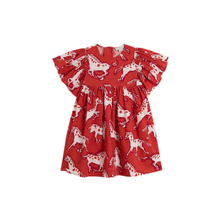 [礼物]儿童Stella McCartney2026春夏新品红色骏马图案童装连衣裙