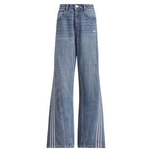 adidas阿迪达斯牛仔裤 新年款 牛仔阔腿运动休闲弯刀裤 JN0726 时尚