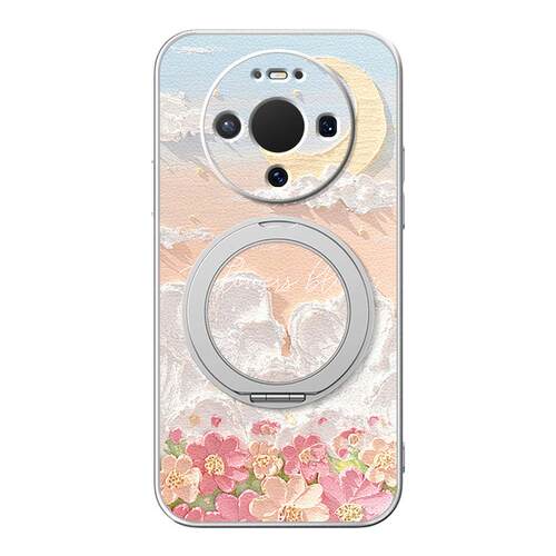 浮雕花海适用华为mate80pro手机壳mate70女款mate60pro+小羊皮挂绳新款50磁吸支架40/30防摔硅胶卡通风景油画