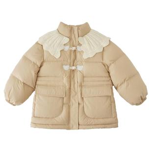 秋冬女童花边羽绒服保暖 PawinPaw卡通小熊童装 三防