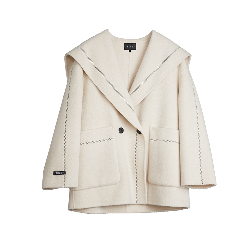 绵羊毛骆驼绒混纺双面呢大衣ELLE