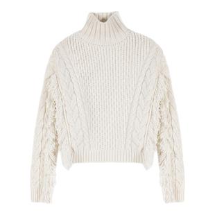 淡褐色流苏装 Maje2025秋冬新款 时尚 法式 饰绞花高领针织上衣 女装