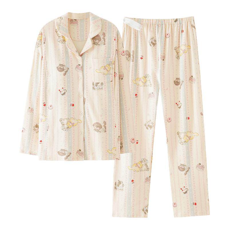 婧麒月子服孕妇冬产后纯棉全棉哺乳睡衣产妇怀孕带胸垫喂奶家居服