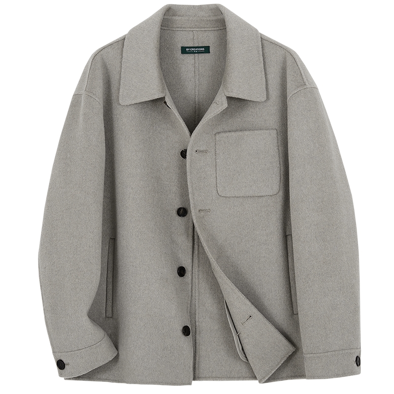 柏品纯羊毛双面呢短款大衣男士2025冬季新款翻领商务休闲毛呢外套