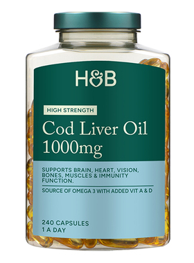 【自营】英国荷柏瑞HB鱼肝油胶囊omega3护心脑眼鳕鱼1000mg240粒