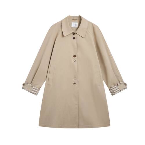 紫涵中长款翻领卡其色风衣女秋季新款文艺气质宽松显瘦单排扣外套