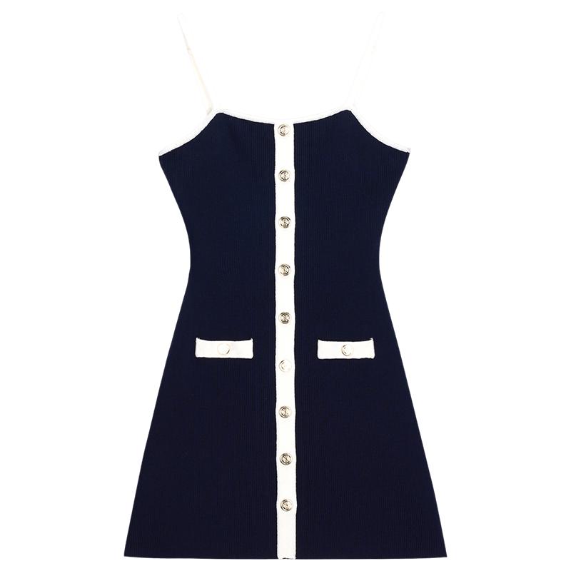 Maje法式气质深蓝色针织连衣裙