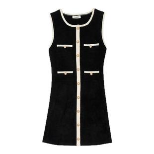 无袖 季 简约黑白撞色短款 法式 针织连衣裙 末6折SANDRO2025秋冬女装