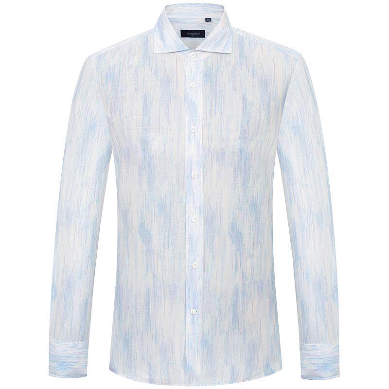 【意大利进口面料】东博利尼夏季渐变条纹长袖衬衫男士纯棉衬衣