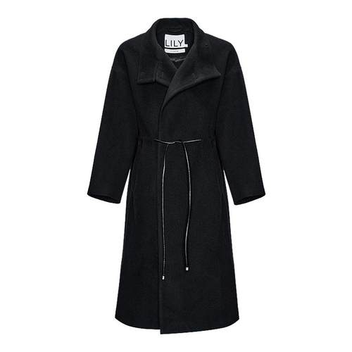LILY通勤抽绳收腰桑蚕丝毛呢大衣
