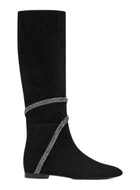 【新年折扣】RENE CAOVILLA CLEO系列黑色水钻女士长筒靴